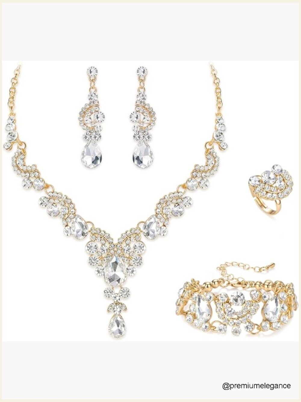 Crystal Rhinestone Floral Wave Teardrop Bridal Necklace Earrings Set